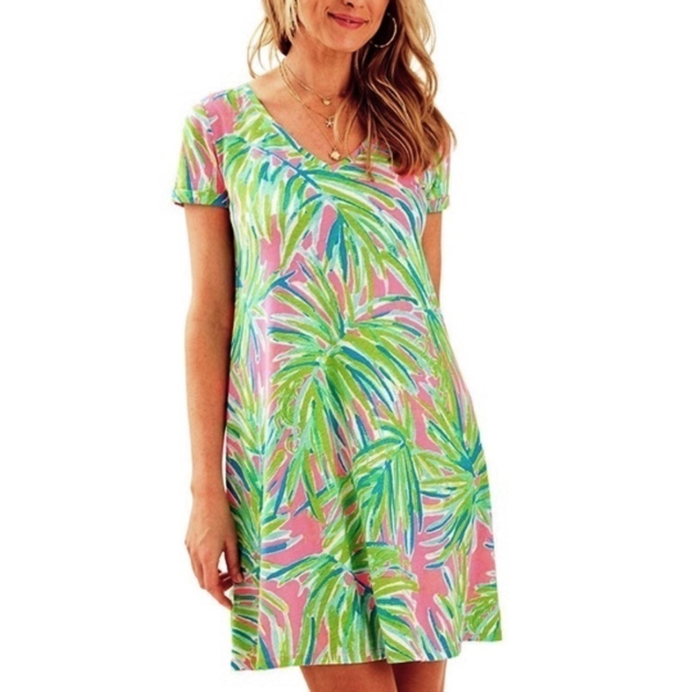 LILLY Pulitzer Dress Jessica Short Sleeve Tee Tiki Pink Royal Lime Bold Print